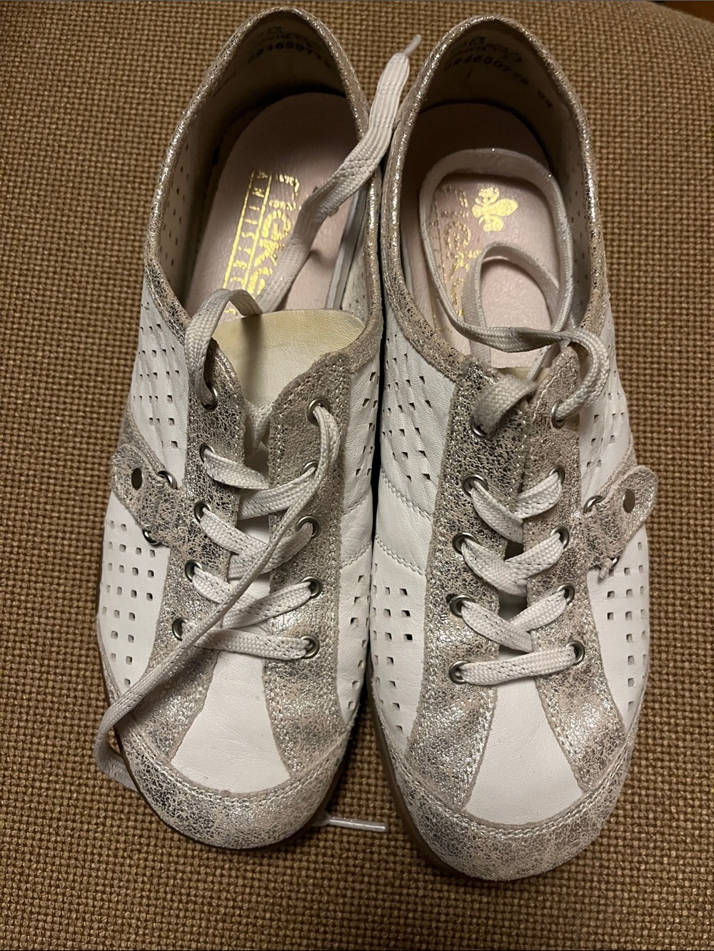 Rieker White Sneakers with Silver Accents 39 European, fits 8 USA woman